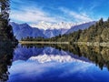 Mount Cook reflecting in the waters of the Lake Matheson on the South Island of New Zealand Royalty Free Stock Photo