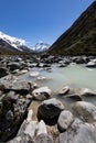 Mount Cook with river flowing over rocks in the foreground, Mount Cook Aoraki National Park, New Zealand Royalty Free Stock Photo