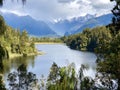 Mount Cook and Mount Tasman views from lake Matheson, New Zealand