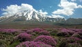 Mount Damavand and Onobrychis cornuta fields