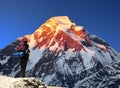 Mount Dhaulagiri with climber or tourist Royalty Free Stock Photo