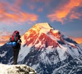 Mount Dhaulagiri with climber or tourist Royalty Free Stock Photo