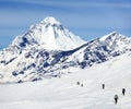 Mount Dhaulagiri, hikers on glacier, Himalayas mountains