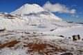 Mount Doom in the snow, winter landscape in Tongariro national park Royalty Free Stock Photo