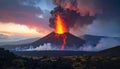 Mount Etna erupts with lava and ash during dramatic sunset in Sicily Royalty Free Stock Photo