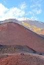 Beautiful volcanic landscape on famous Mount Etna. Snow on the very top of the Royalty Free Stock Photo