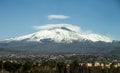 Mount Etna with snow-covered peak. Panoramic photo. Royalty Free Stock Photo