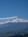 Mount Etna volcanic smoke at sunset. Sicily, Italy