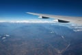 Mount Everest and airplane wing landscape viewed from aircraft window Royalty Free Stock Photo