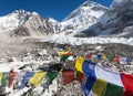 Mount Everest base camp with buddhist prayer flags Royalty Free Stock Photo