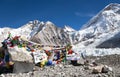 Mount Everest base camp with rows of buddhist prayer flags Royalty Free Stock Photo