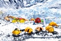 Mount Everest base camp, tents, Khumbu glacier and mountains, sagarmatha national park, trek to Everest base camp - Royalty Free Stock Photo