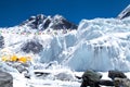 Mount Everest base camp, tents, Khumbu glacier and mountains, sagarmatha national park, trek to Everest base camp - Royalty Free Stock Photo