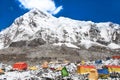 Mount Everest base camp, tents, Khumbu glacier and mountains, sagarmatha national park, trek to Everest base camp - Royalty Free Stock Photo