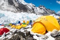 Mount Everest base camp, tents, Khumbu glacier and mountains, sagarmatha national park, trek to Everest base camp - Royalty Free Stock Photo