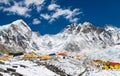 Mount Everest base camp, tents, Khumbu glacier and mountains, sagarmatha national park, trek to Everest base camp - Nepal Royalty Free Stock Photo
