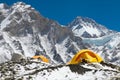 Mount Everest base camp, tents, Khumbu glacier and mountains, sagarmatha national park, trek to Everest base camp - Nepal Royalty Free Stock Photo