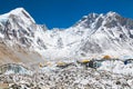 Mount Everest base camp, tents, Khumbu glacier and mountains, sagarmatha national park, trek to Everest base camp - Nepal Royalty Free Stock Photo