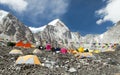 Mount Everest base camp, tents and prayer flags Royalty Free Stock Photo