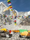 Mount Everest base camp, tents and prayer flags Royalty Free Stock Photo