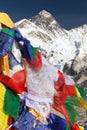 Mount Everest with buddhist prayer flags Royalty Free Stock Photo