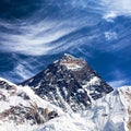 Mount Everest with clouds from Kala Patthar Royalty Free Stock Photo