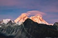 Mount Everest is highest mountain above sea level in Mahalangur Himal sub range of Himalaya.Everest base camps refers to South Royalty Free Stock Photo