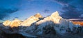 Mount Everest Himalaya sunset panorama Nepal mountains Royalty Free Stock Photo