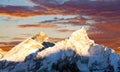 Mount Everest Himalaya sunset panorama Nepal mountains Royalty Free Stock Photo