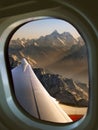 Mount Everest from aircraft window Royalty Free Stock Photo