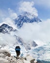 Mount Everest from Kala Patthar with tourist