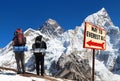 Mount Everest from Kala Patthar with two tourists