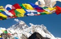 Mount Everest and Lhotse with buddhist prayer flags Royalty Free Stock Photo