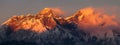 Mount Everest and Lhotse Evening sunset red colored view Royalty Free Stock Photo