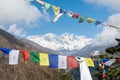 Mount Everest and Lhotse framed by colorful Tibetan Buddhist prayer flags  Tengboche  Nepal Royalty Free Stock Photo