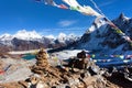 Mount Everest, Lhotse, Makalu, buddhist prayer flags Royalty Free Stock Photo