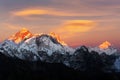 Mount Everest, Lhotse and Makalu sunset view Royalty Free Stock Photo