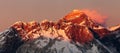 Mount Everest Lhotse Nepal Himalayas mountains sunset Royalty Free Stock Photo