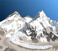 Mount Everest Lhotse and Nuptse vector illustration Royalty Free Stock Photo