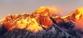 Mount Everest Lhotse sunset Nepal Himalayas mountains Royalty Free Stock Photo