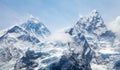 Mount Everest and Nuptse with clouds from Kala Patthar Royalty Free Stock Photo