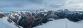 Mount Everest, Nuptse, Lhotse with South Face wall, Makalu, Chamlang beautiful panoramic shot of a High Himalayas from Mera peak Royalty Free Stock Photo