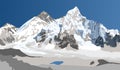 Mount Everest and Nuptse vector illustration Royalty Free Stock Photo