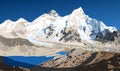 mount Everest and Nuptse from Nepal side as seen from Kala Patthar peak, vector illustration
