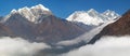 Mount Everest, Nuptse rock face, Lhotse and Lhotse Shar Royalty Free Stock Photo