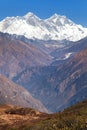Mount Everest, Nuptse rock face and Mount Lhotse Nepal Royalty Free Stock Photo