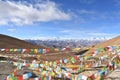 Mount Everest with prayer flags in foreground Royalty Free Stock Photo