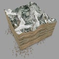 Mount Everest, relief height, mountains. 3d section