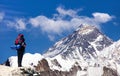 Mount Everest seen from Gokyo valley with tourist Royalty Free Stock Photo