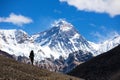 Mount Everest seen from Gokyo valley with tourist Royalty Free Stock Photo